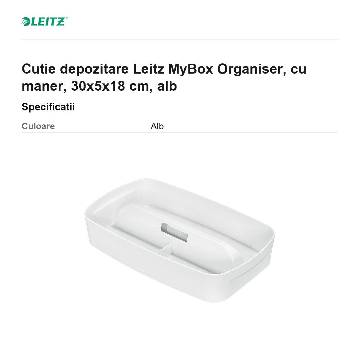 Cutie depozitare Leitz MyBox Organiser, cu maner, 30x5x18 cm, alb [3]