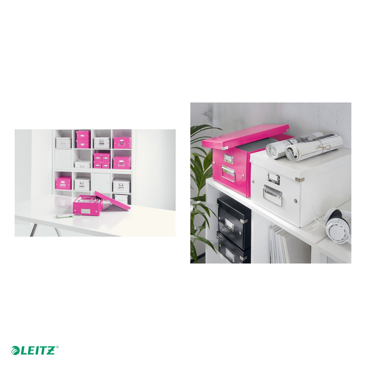 Cutie depozitare Leitz WOW Click & Store, carton laminat, pliabila, cu capac, 20x14x35 cm, pentru arhivare, roz [5]