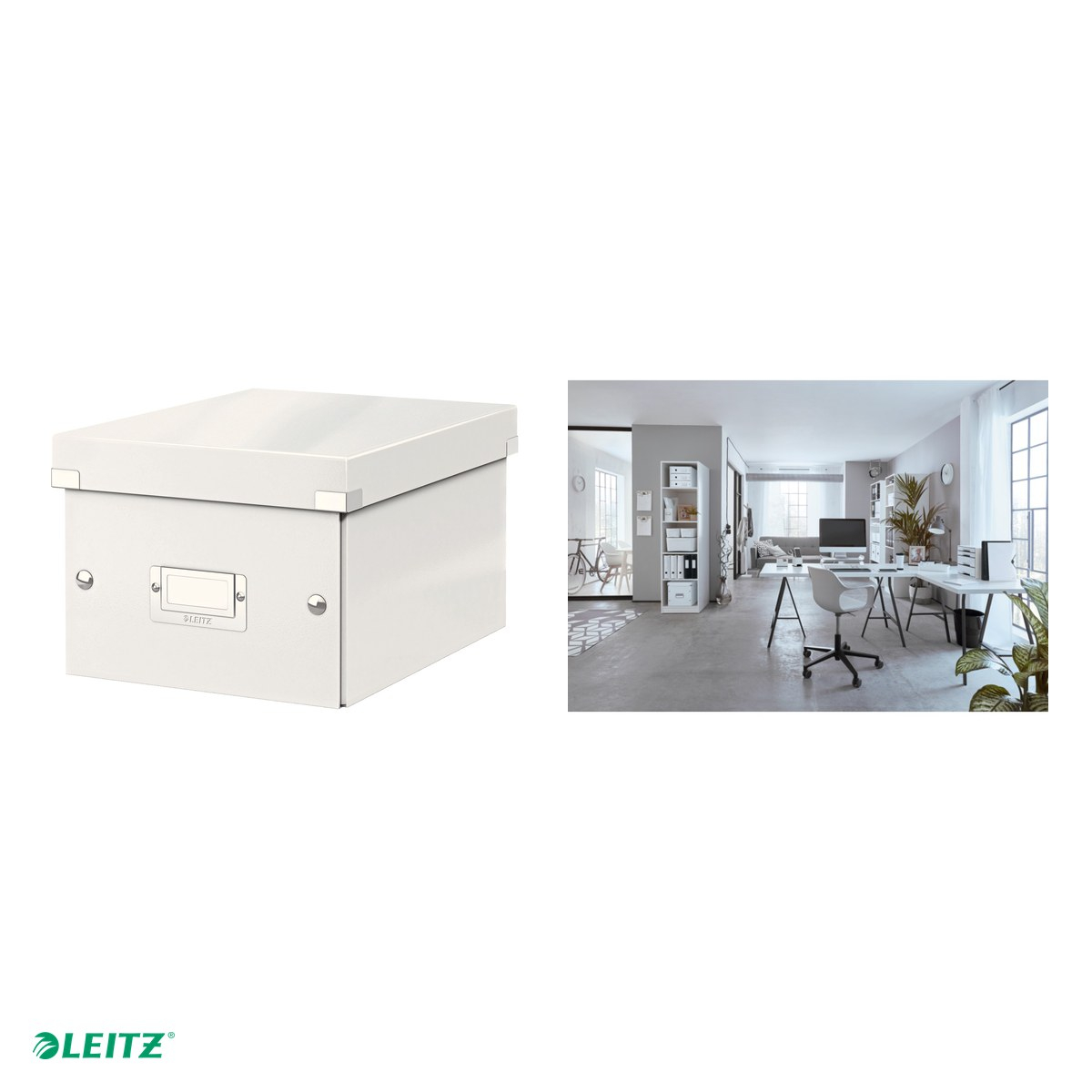 Cutie depozitare Leitz WOW Click & Store, carton laminat, pliabila, cu capac, 22x16x28 cm, pentru transport, alb [4]