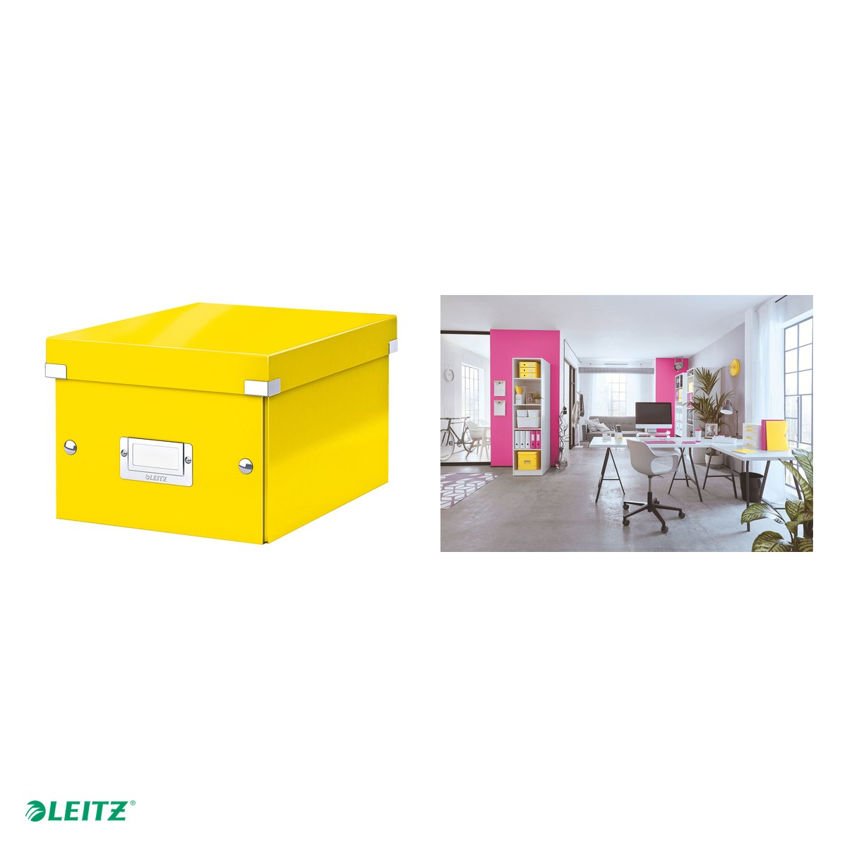 Cutie depozitare Leitz WOW Click & Store, carton laminat, pliabila, cu capac, 22x16x28 cm, pentru transport, galben [4]