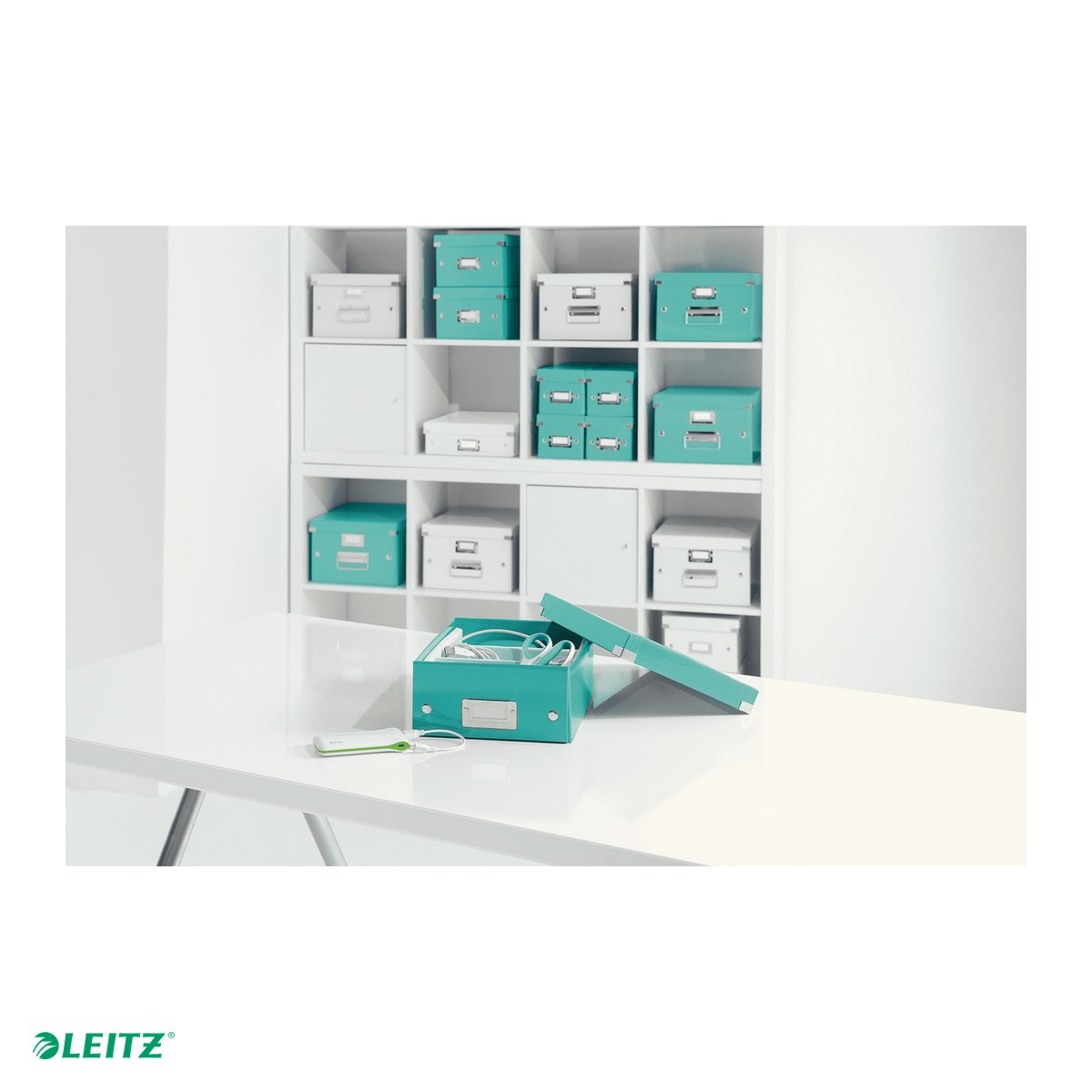 Cutie depozitare Leitz WOW Click & Store, carton laminat, pliabila, cu capac, 22x16x28 cm, pentru transport, verde [5]