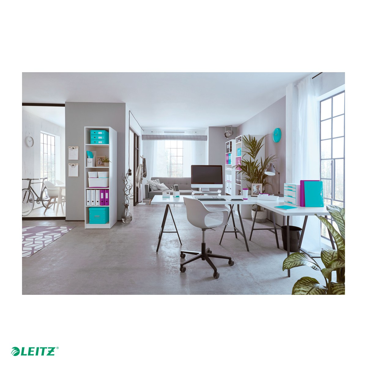 Cutie depozitare Leitz WOW Click & Store, carton laminat, pliabila, cu capac si maner, 26x24x26 cm, pentru transport, mov [5]