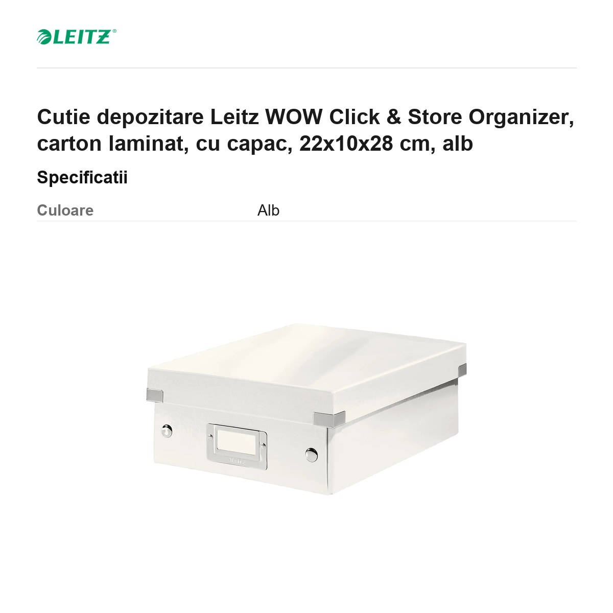 Cutie depozitare Leitz WOW Click & Store Organizer, carton laminat, cu capac, 22x10x28 cm, alb [3]