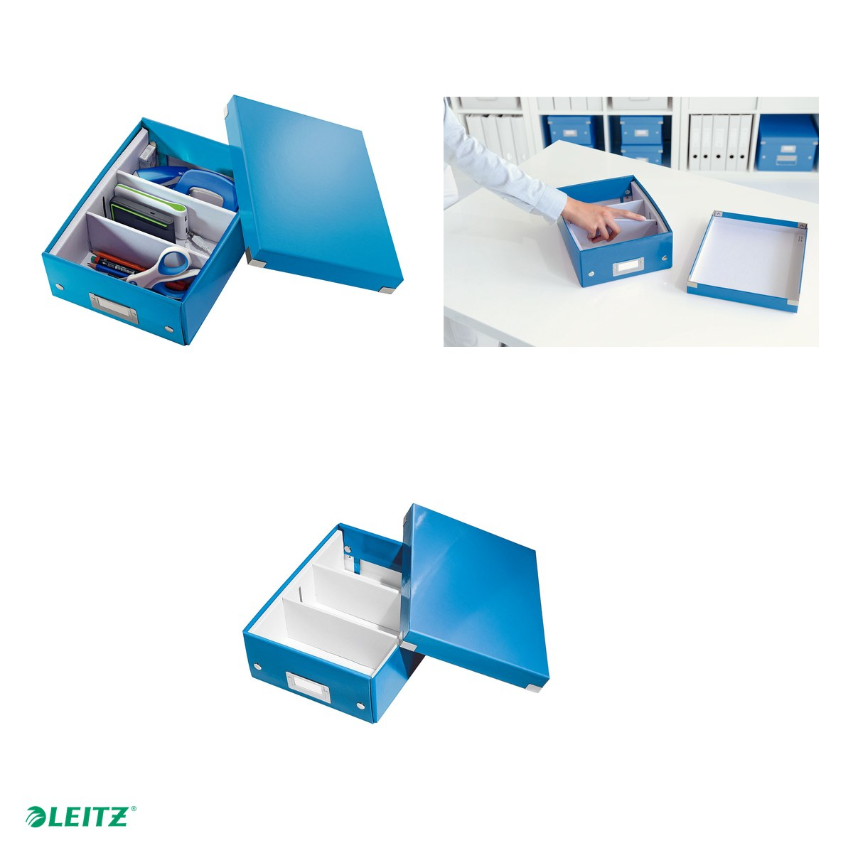 Cutie depozitare Leitz WOW Click & Store Organizer, carton laminat, cu capac, 22x10x28 cm, albastru [5]