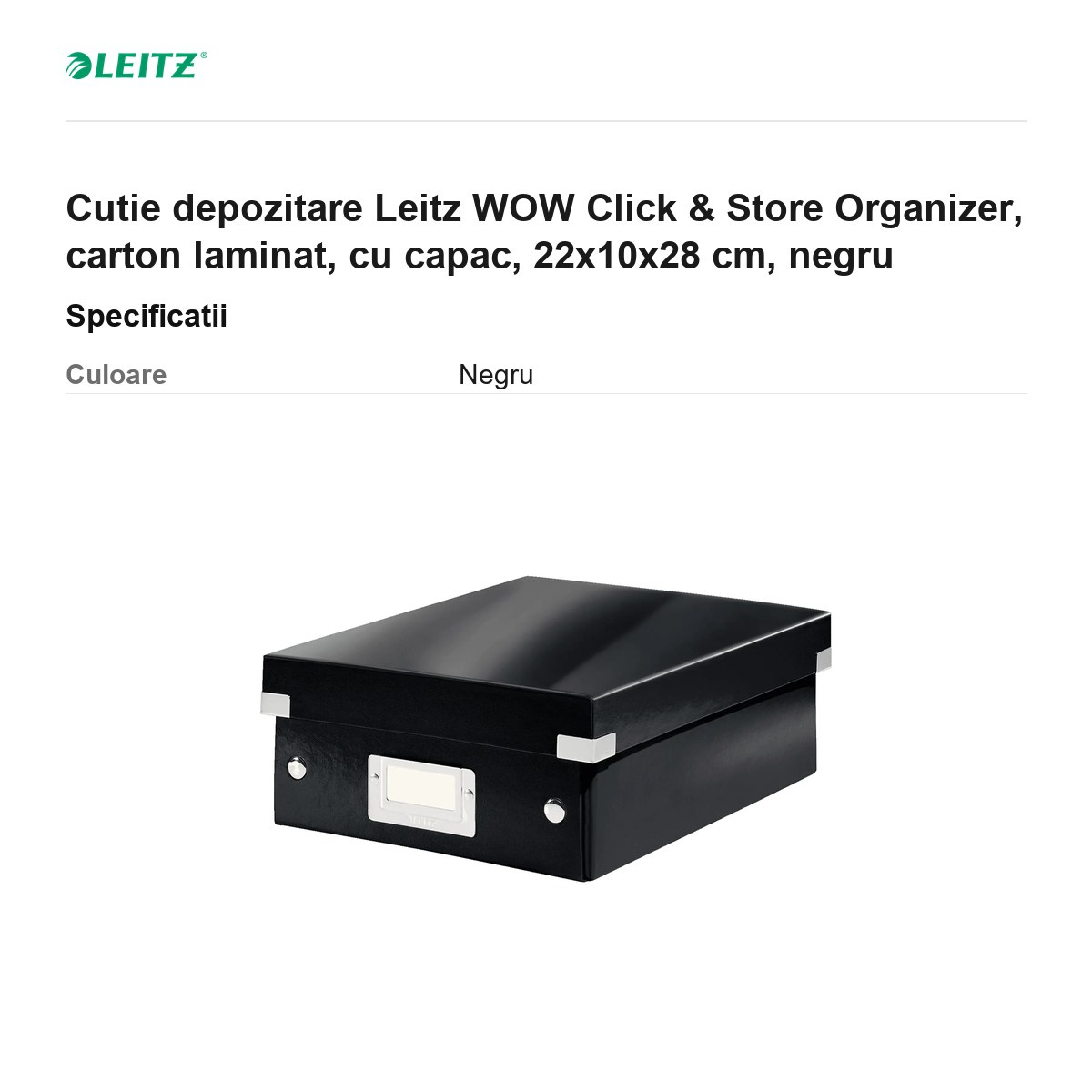 Cutie depozitare Leitz WOW Click & Store Organizer, carton laminat, cu capac, 22x10x28 cm, negru [3]