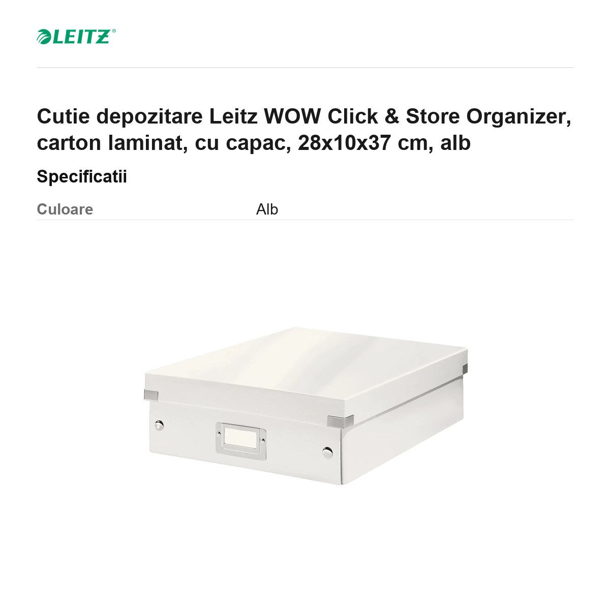 Cutie depozitare Leitz WOW Click & Store Organizer, carton laminat, cu capac, 28x10x37 cm, alb [3]