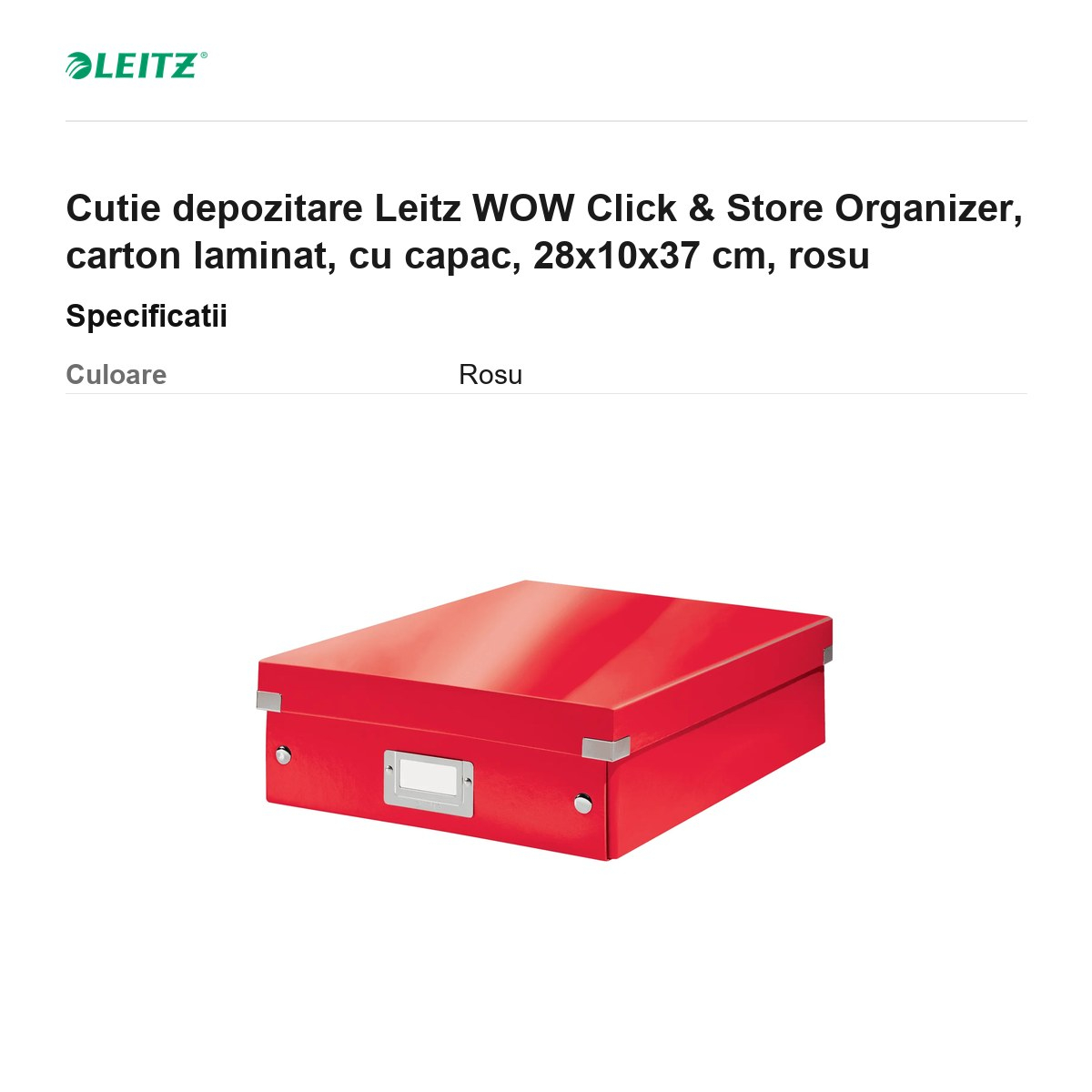 Cutie depozitare Leitz WOW Click & Store Organizer, carton laminat, cu capac, 28x10x37 cm, rosu [3]