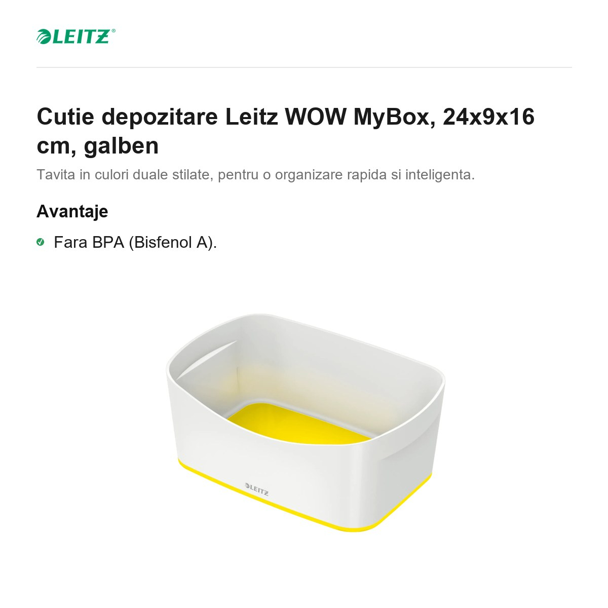Cutie depozitare Leitz WOW MyBox, 24x9x16 cm, galben [2]