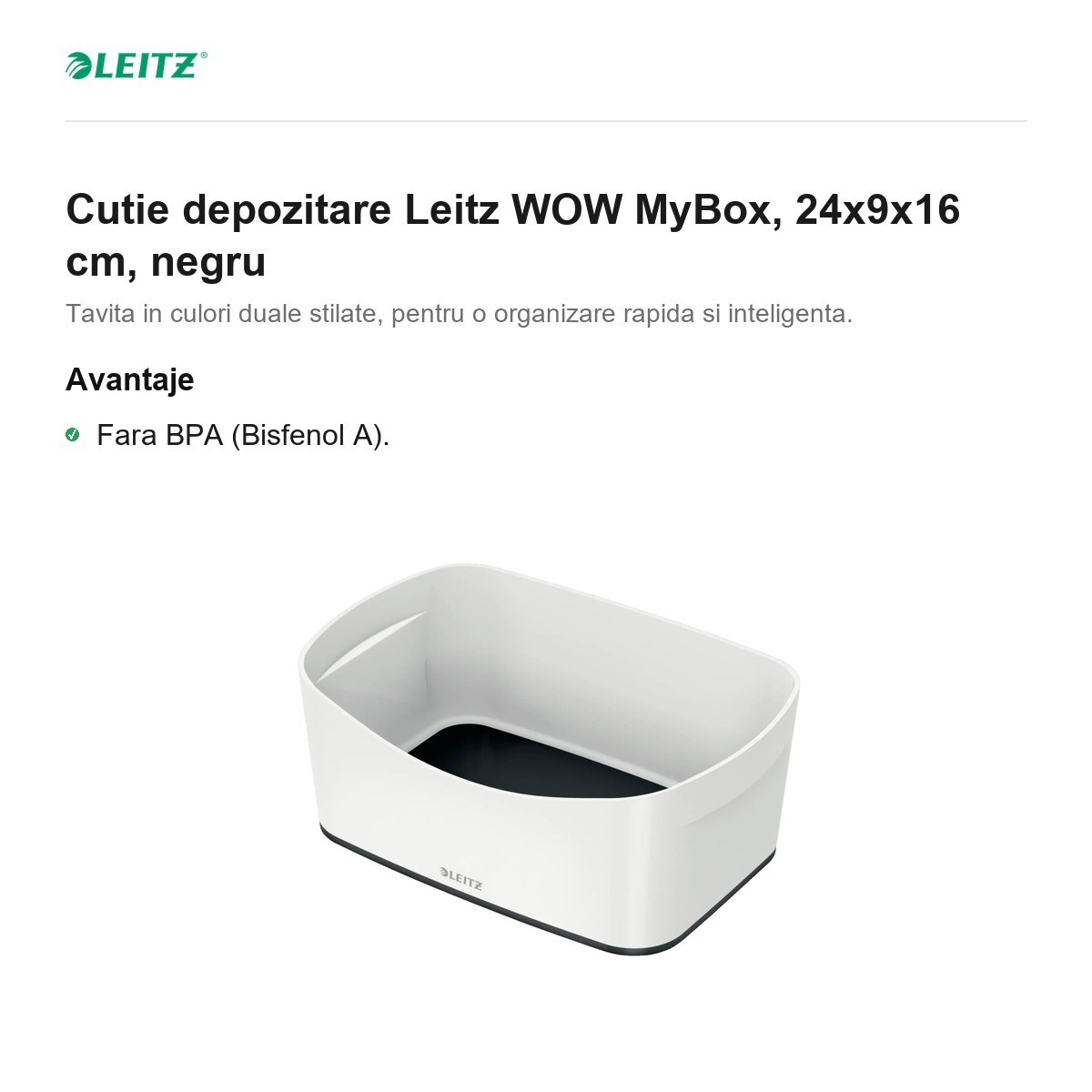 Cutie depozitare Leitz WOW MyBox, 24x9x16 cm, negru [2]