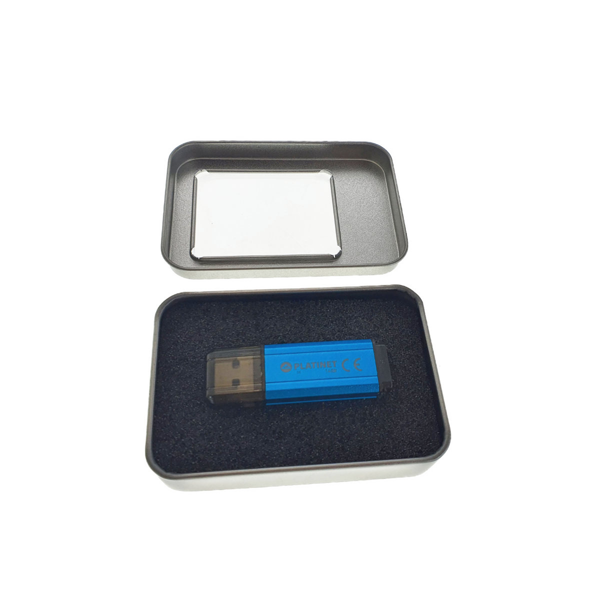 Cutie personalizabila Platinet Pendrive Box 45167, 87x60x18mm, pentru memorie USB, metalica, capac cu fereastra, argintie [12]