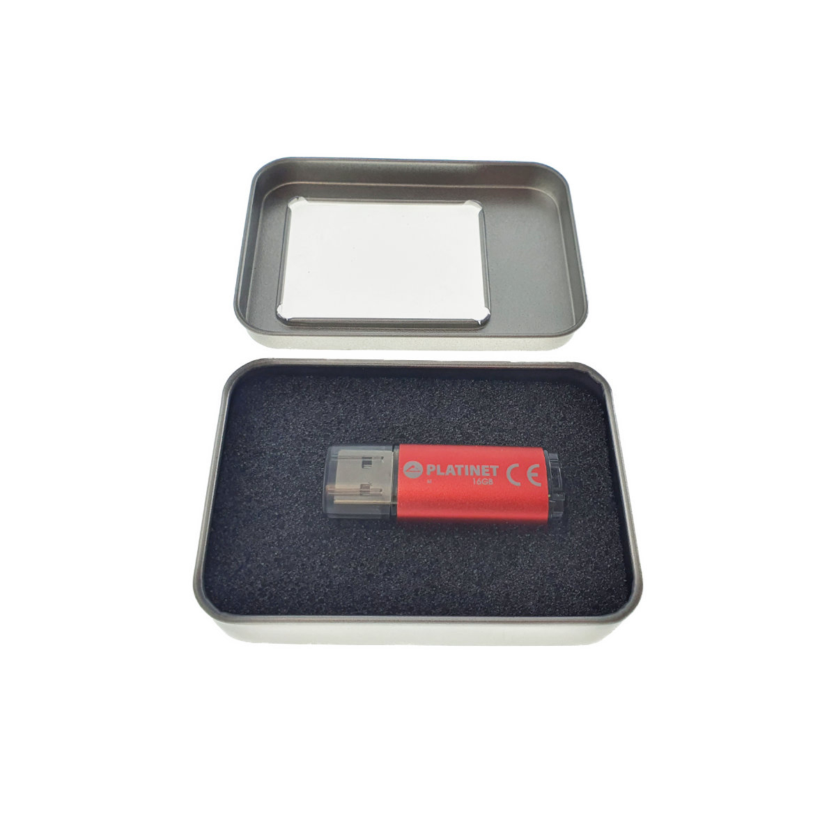 Cutie personalizabila Platinet Pendrive Box 45167, 87x60x18mm, pentru memorie USB, metalica, capac cu fereastra, argintie [2]