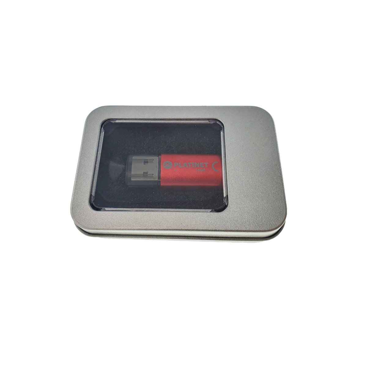 Cutie personalizabila Platinet Pendrive Box 45167, 87x60x18mm, pentru memorie USB, metalica, capac cu fereastra, argintie [10]