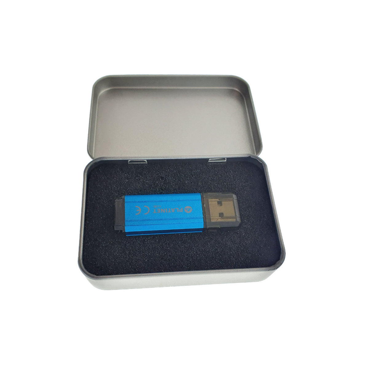 Cutie personalizabila Platinet Pendrive Box 45168, 87x60x18mm, pentru memorie USB, metalica, inchidere tip carte, argintie [8]