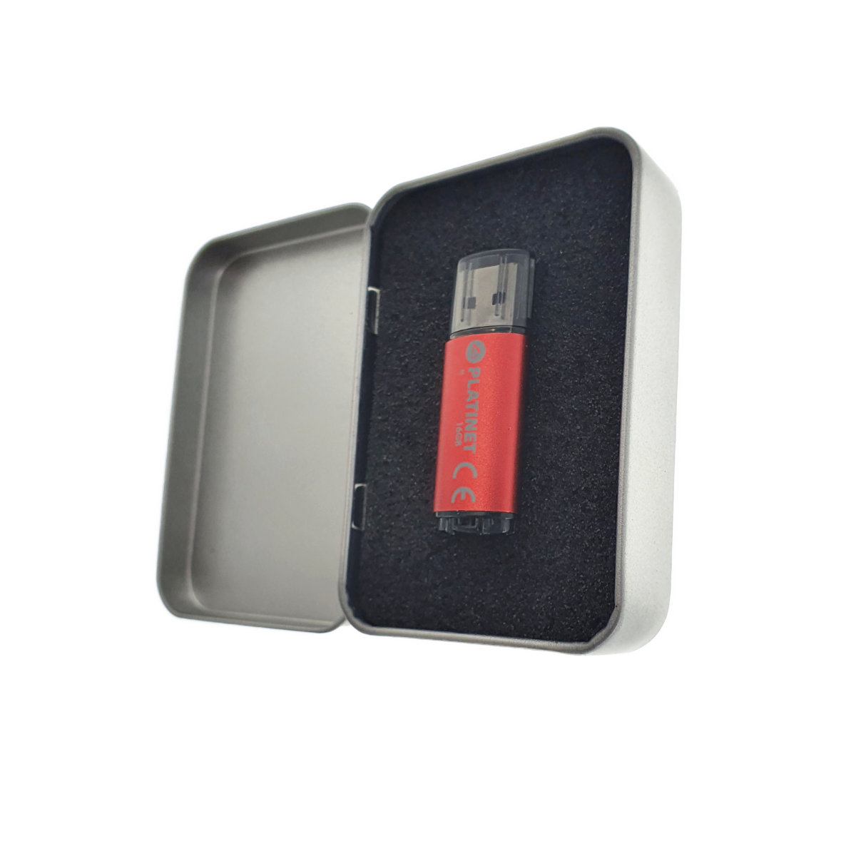 Cutie personalizabila Platinet Pendrive Box 45168, 87x60x18mm, pentru memorie USB, metalica, inchidere tip carte, argintie [14]