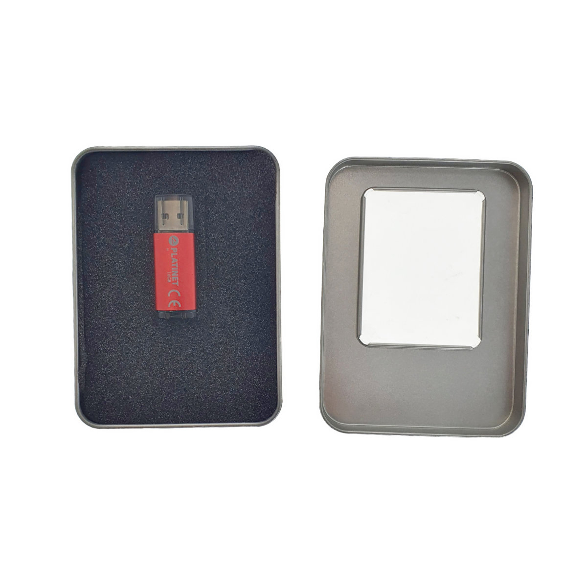 Cutie personalizabila Platinet Pendrive Box 45170, 115x85x22mm, pentru memorie USB, metalica, capac cu fereastra, argintie [13]