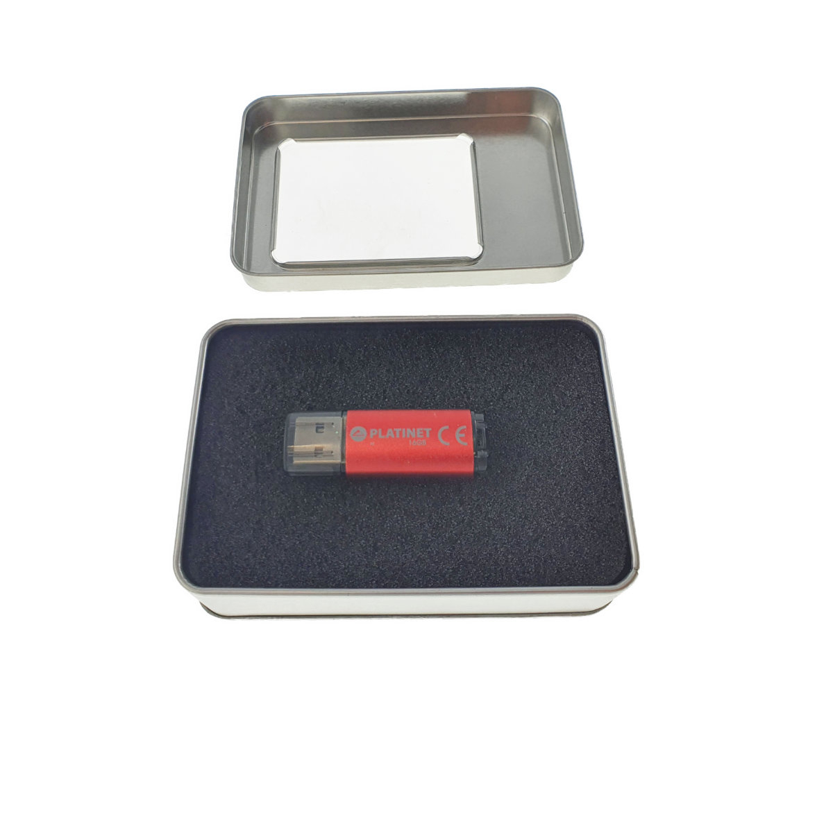 Cutie personalizabila Platinet Pendrive Box 45174, 107x72x30mm, pentru memorie USB, metalica, capac cu fereastra, argintie [8]