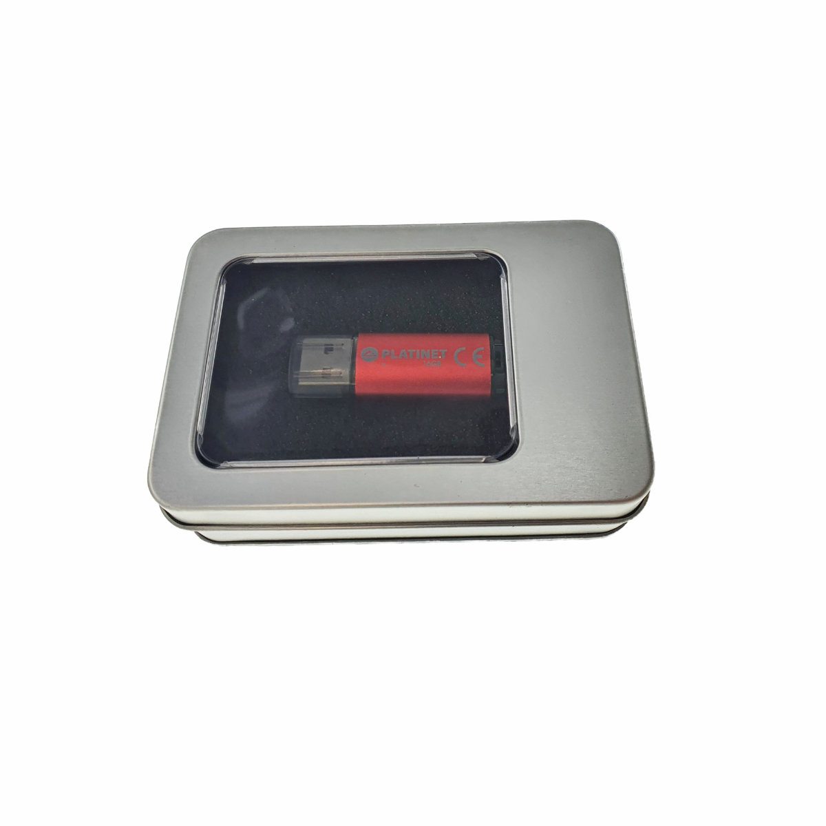 Cutie personalizabila Platinet Pendrive Box 45174, 107x72x30mm, pentru memorie USB, metalica, capac cu fereastra, argintie [12]