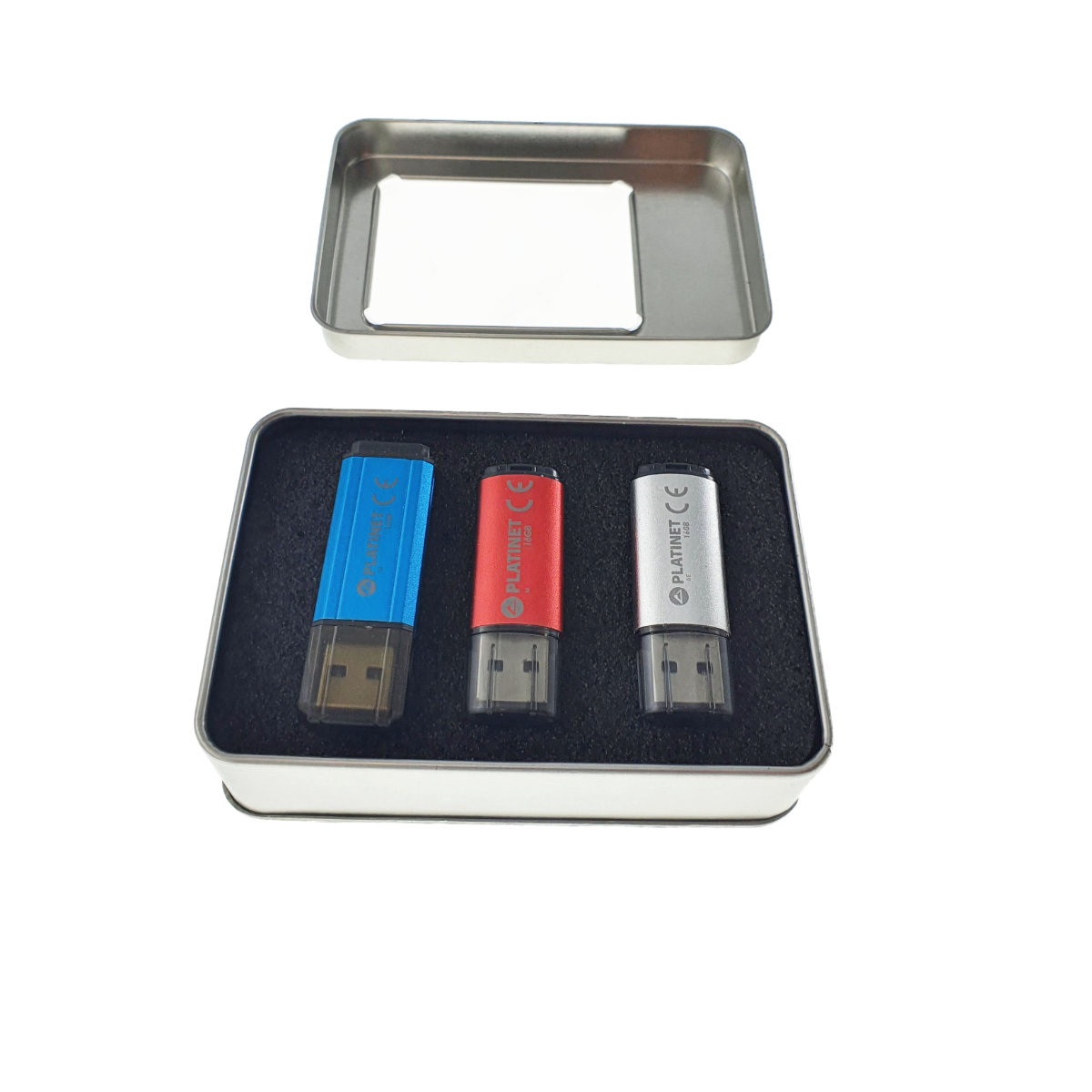 Cutie personalizabila Platinet Pendrive Box 45174, 107x72x30mm, pentru memorie USB, metalica, capac cu fereastra, argintie [11]