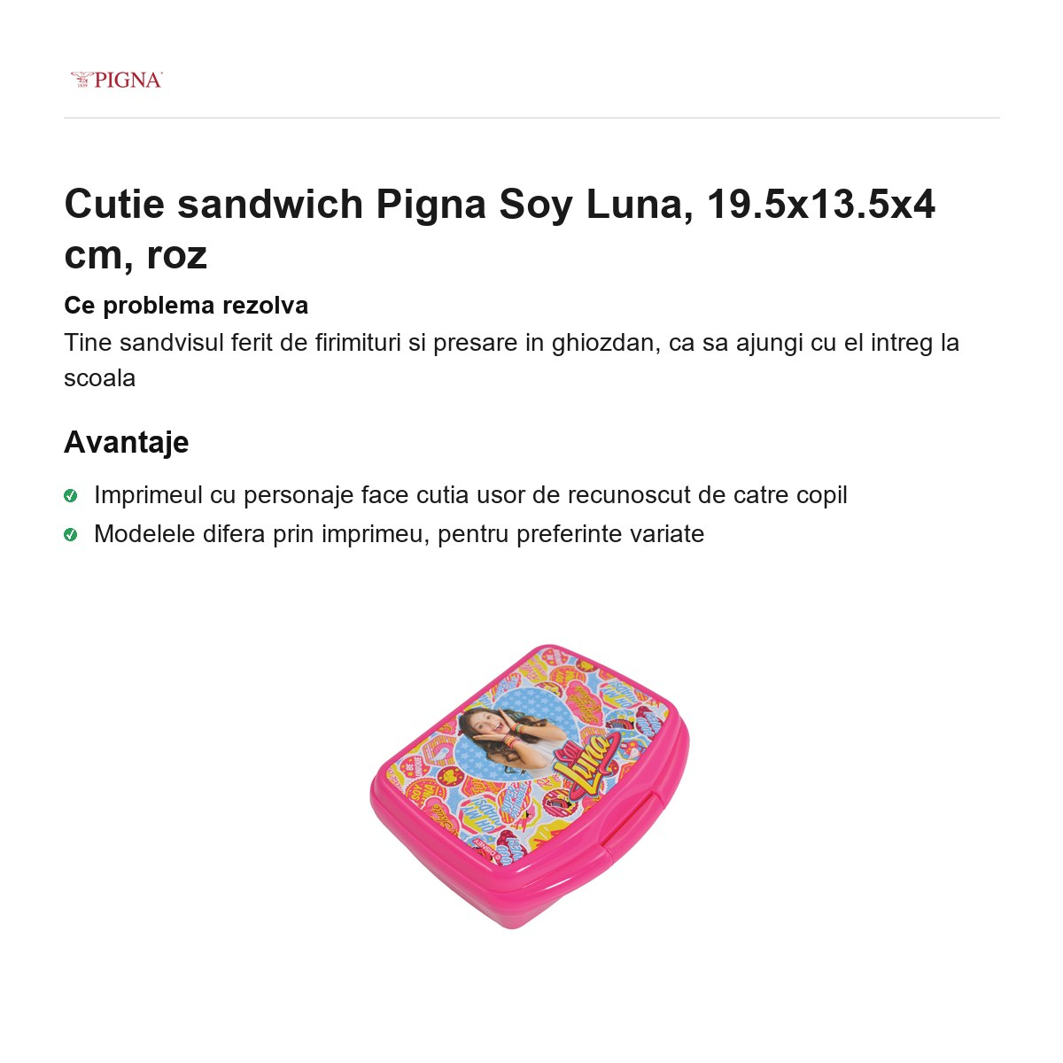 Cutie sandwich Pigna Soy Luna, 19.5x13.5x4 cm, roz [2]