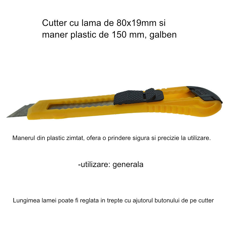 Cutter cu lama 80x19mm si maner plastic, FS-11469Y, 150 mm, galben [6]
