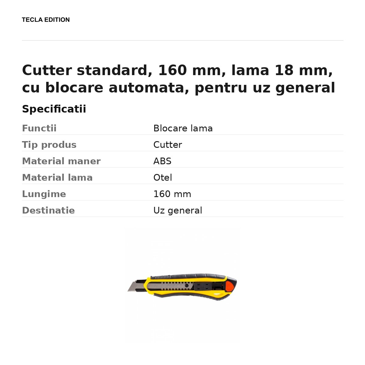 Cutter standard, 160 mm, lama 18 mm, cu blocare automata, pentru uz general [3]