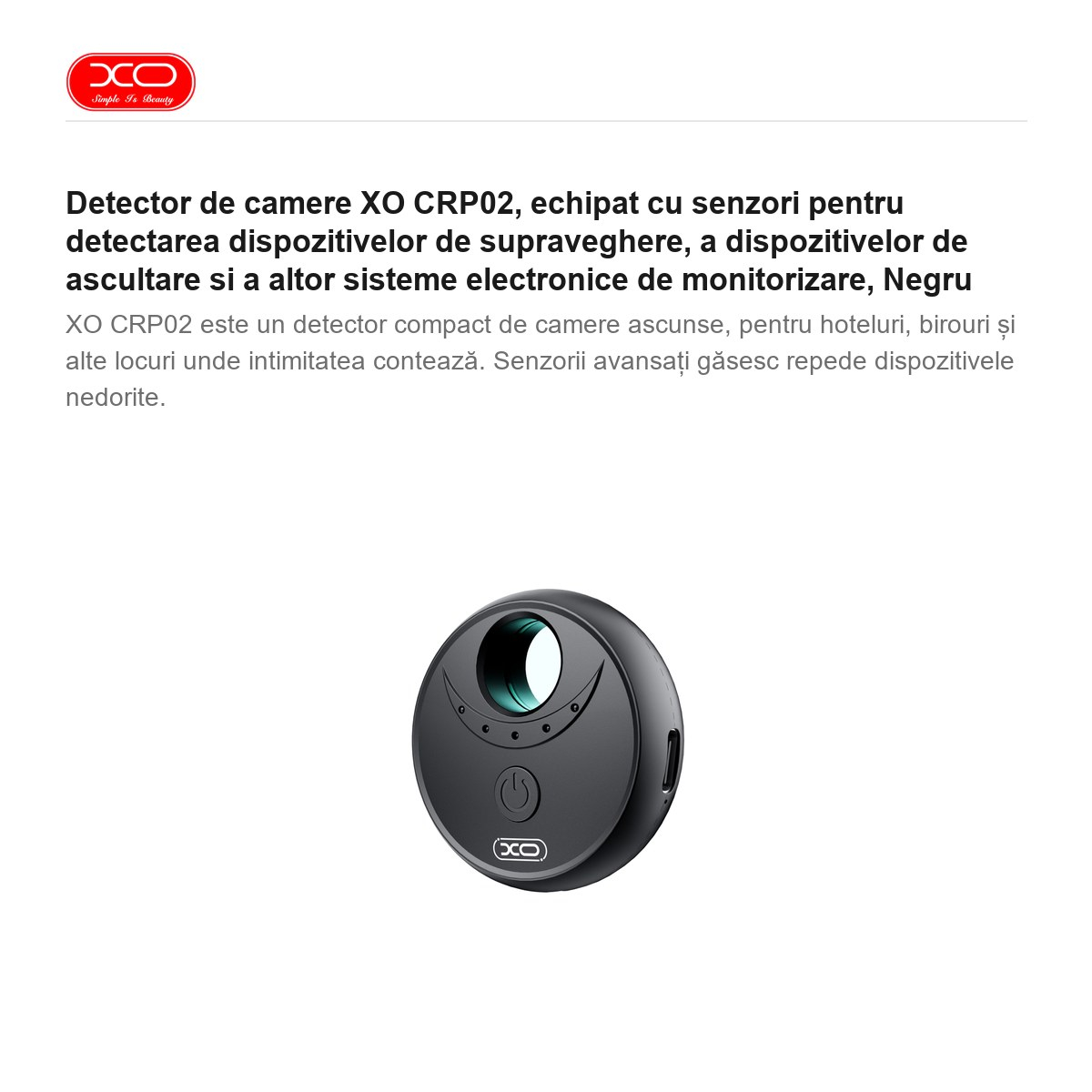 Detector de camere XO CRP02, echipat cu senzori pentru detectarea dispozitivelor de supraveghere, a dispozitivelor de ascultare si a altor sisteme electronice de monitorizare, Negru [2]