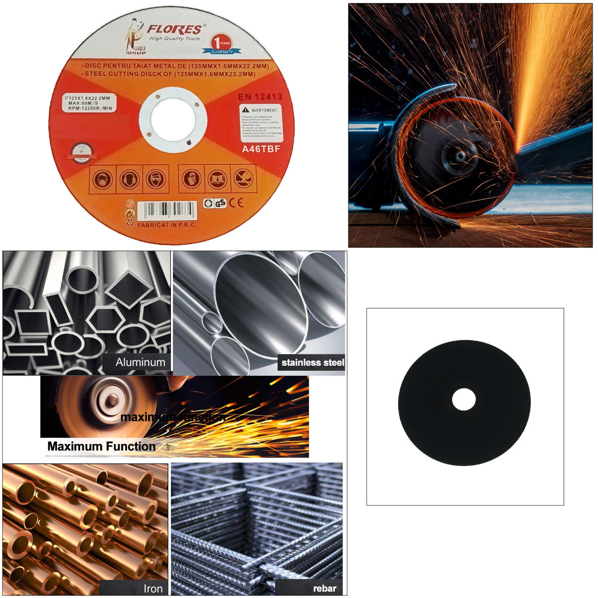 Disc de taiere metal, pentru polizor unghiular, 12200 rpm, 1.6 mm grosime, diametru 125 mm, alezaj de 22.2 mm, max. 80m/s [4]