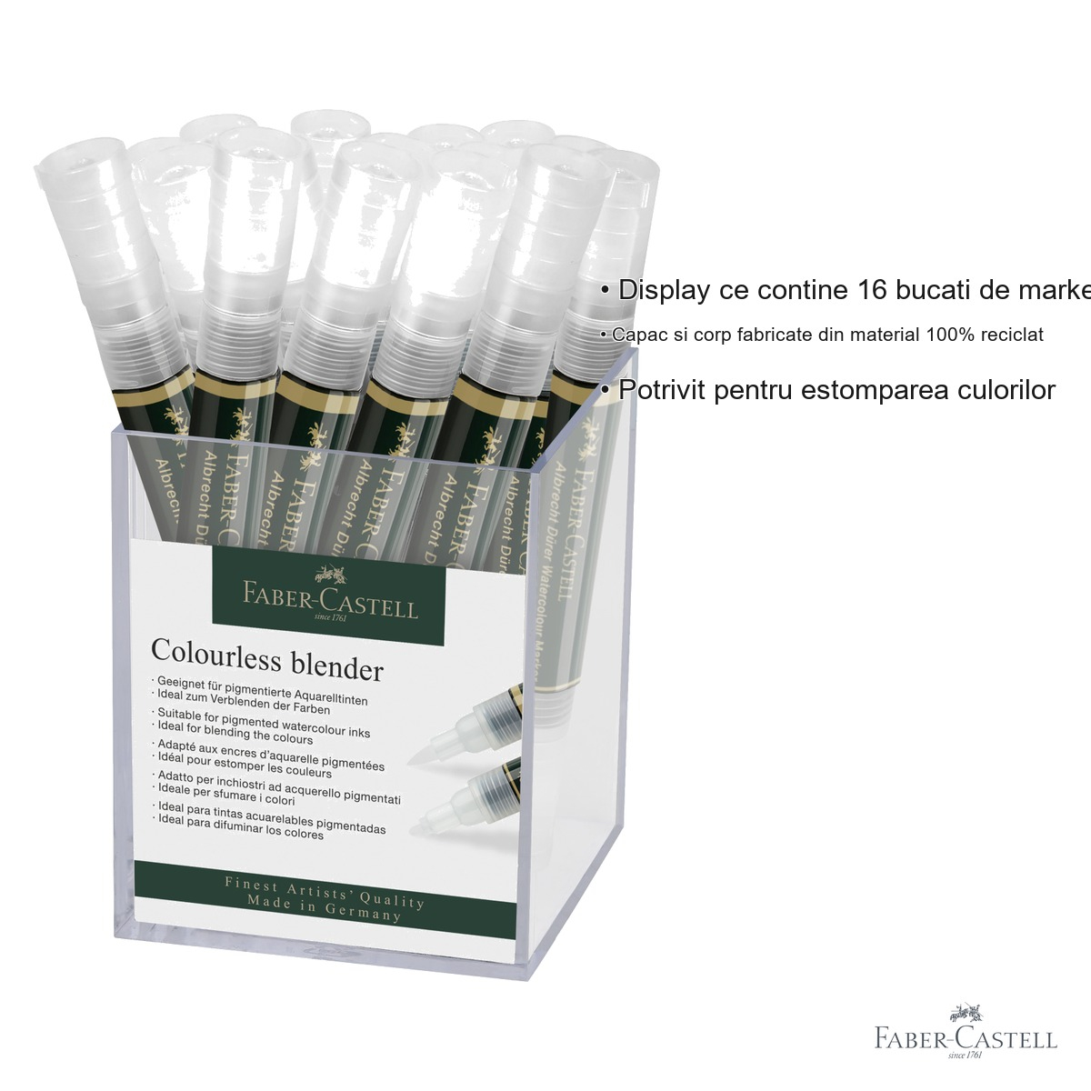 Display 16 markere blender Faber-Castell Albrecht Durer, varf pensula si fineliner, pentru estompare culori [3]