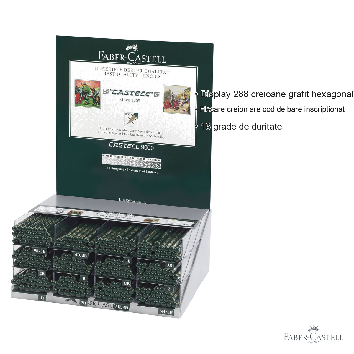 Display 288 creioane grafit hexagonale Faber-Castell Castell 9000, 16 grade de duritate, pentru scriere si desen [6]