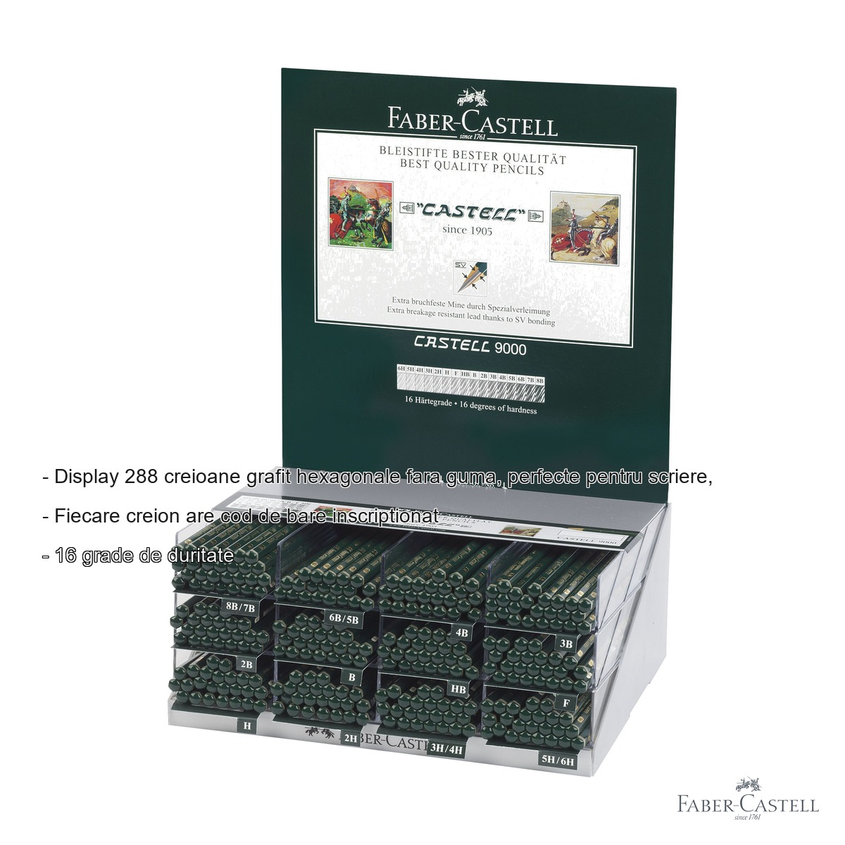 Display 288 creioane grafit hexagonale Faber-Castell Castell 9000, 16 grade de duritate, pentru scriere si desen [3]