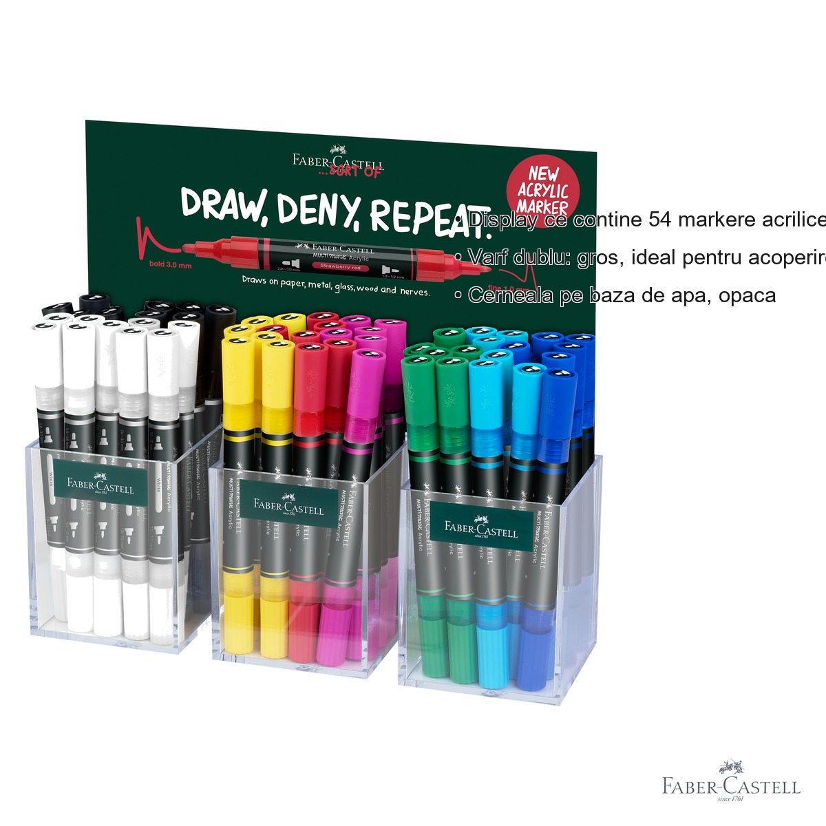 Display 54 markere acrilice Faber-Castell Multimark, varf dublu, pentru suprafete multiple [3]