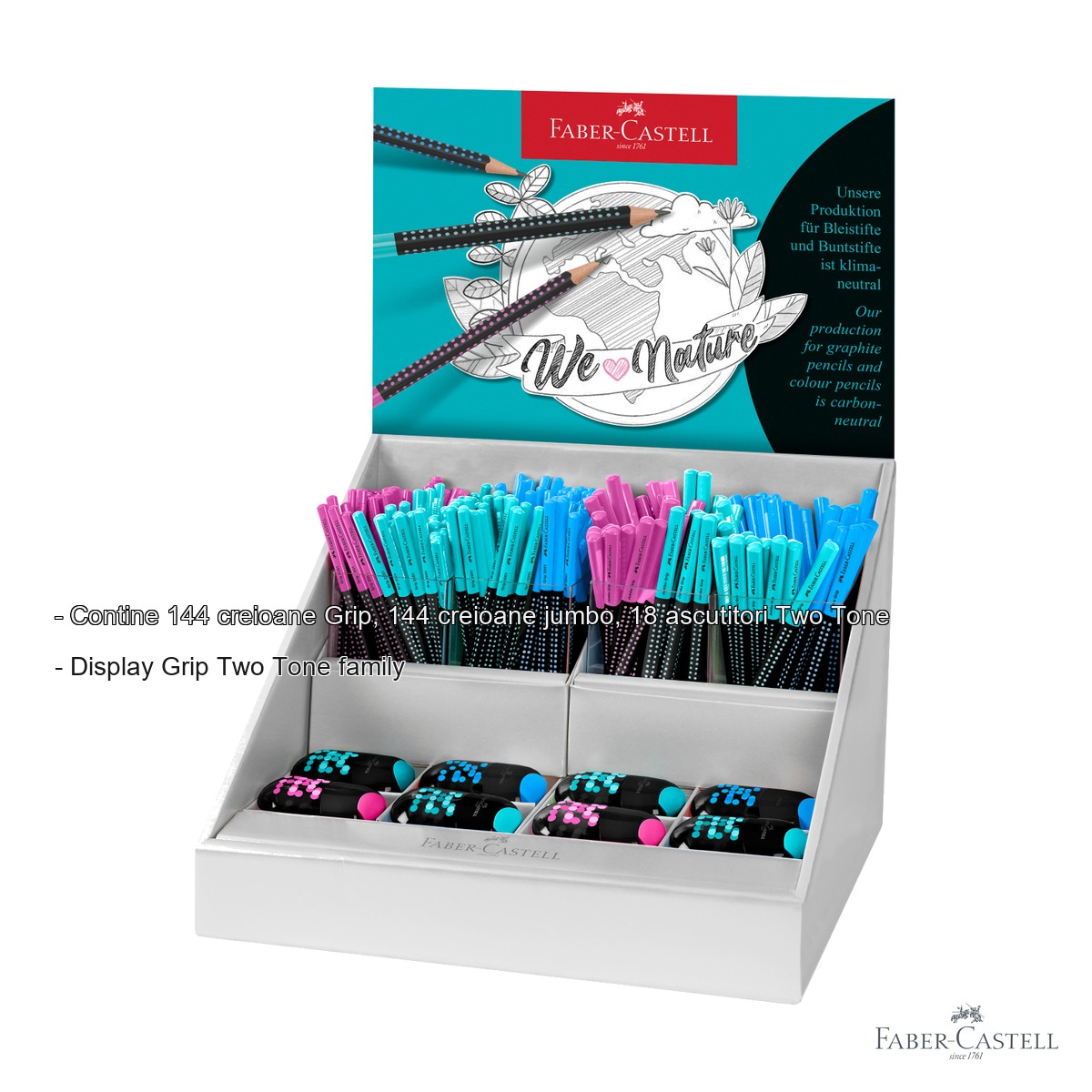 Display Faber-Castell Grip Two Tone Family, set 144 creioane grip + 144 creioane jumbo + 18 ascutitori, pentru scoala si birou [4]