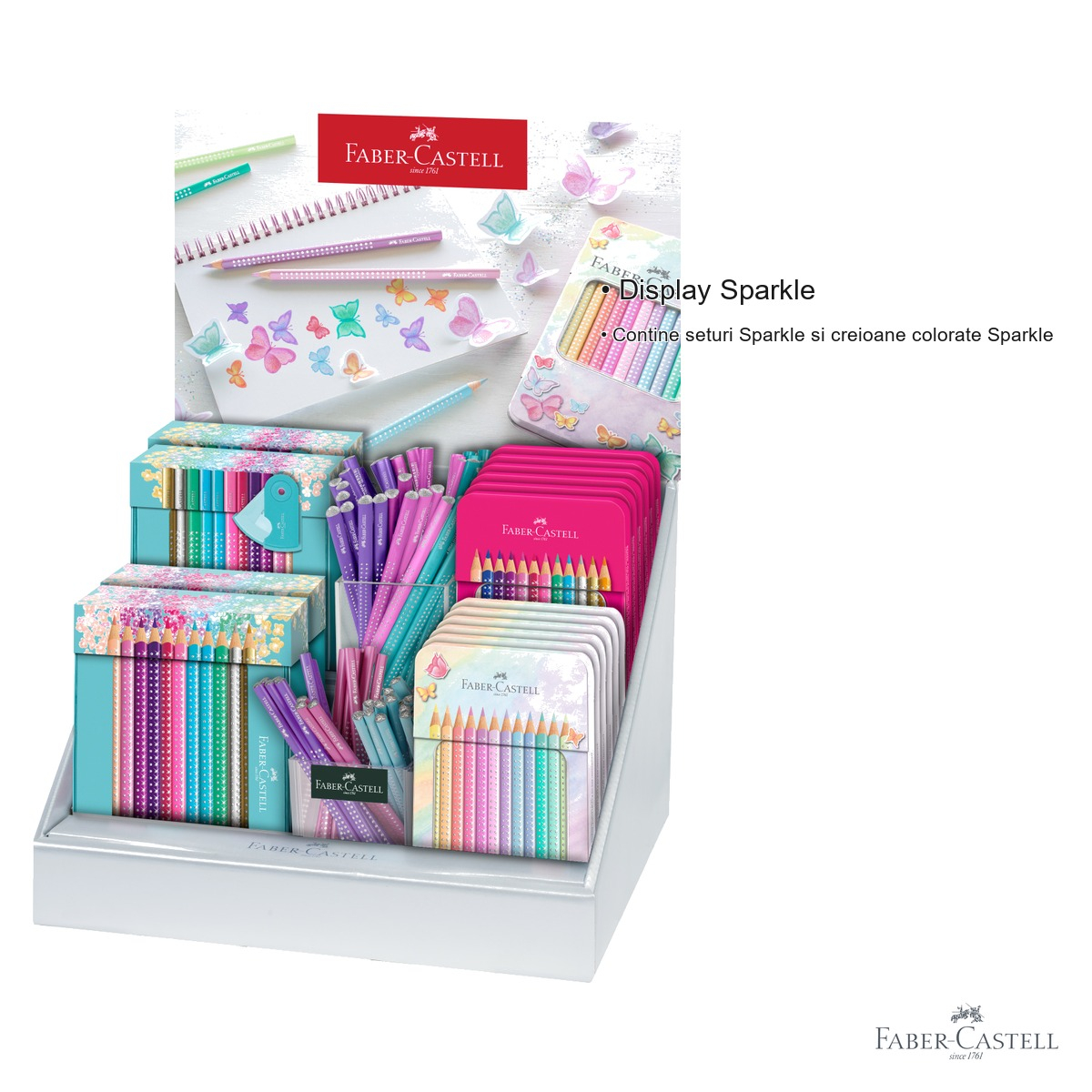 Display Faber-Castell Sparkle Family 2022, seturi creioane colorate Sparkle, pentru copii si adulti [5]