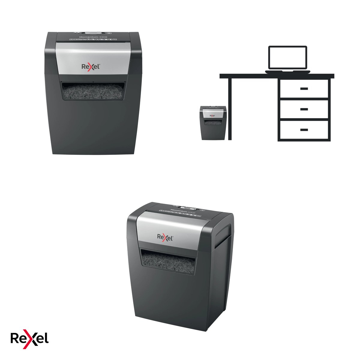 Distrugator de documente Rexel Momentum X308, taiere cross-cut P-3 in particule de 5x42 mm, 8 coli, cos de 15 l, distruge documente capsate sau prinse cu agrafe [4]