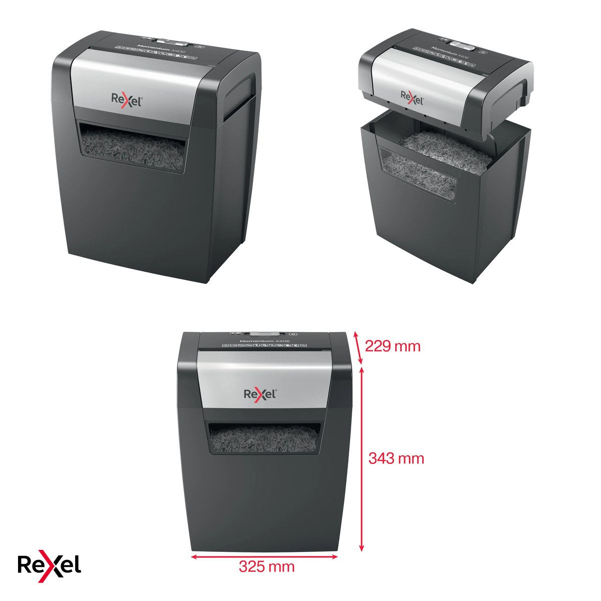 Distrugator de documente Rexel Momentum X406 cu alimentare manuala, taiere cross-cut P-4 in particule de 4x30 mm, 6 coli, cos de 15 l, pentru acasa [4]