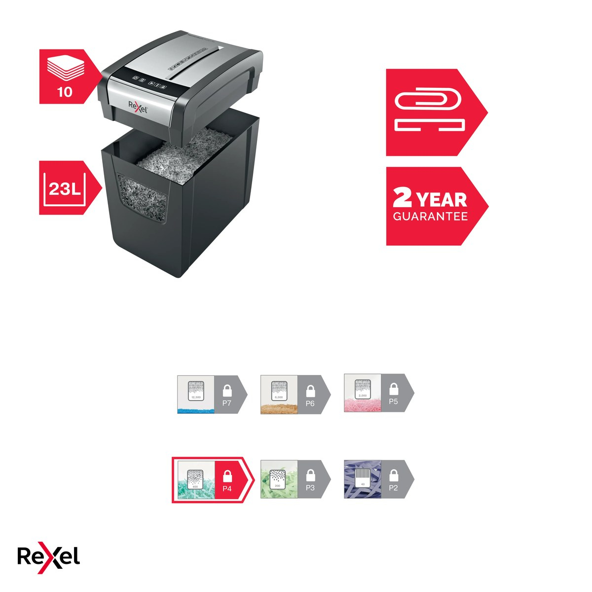 Distrugator de documente Rexel Momentum X410-SL, taiere cross-cut P-4 in particule de 4x28 mm, 10 coli, cos de 23 l, anti-blocare cu revers, design subtire [5]