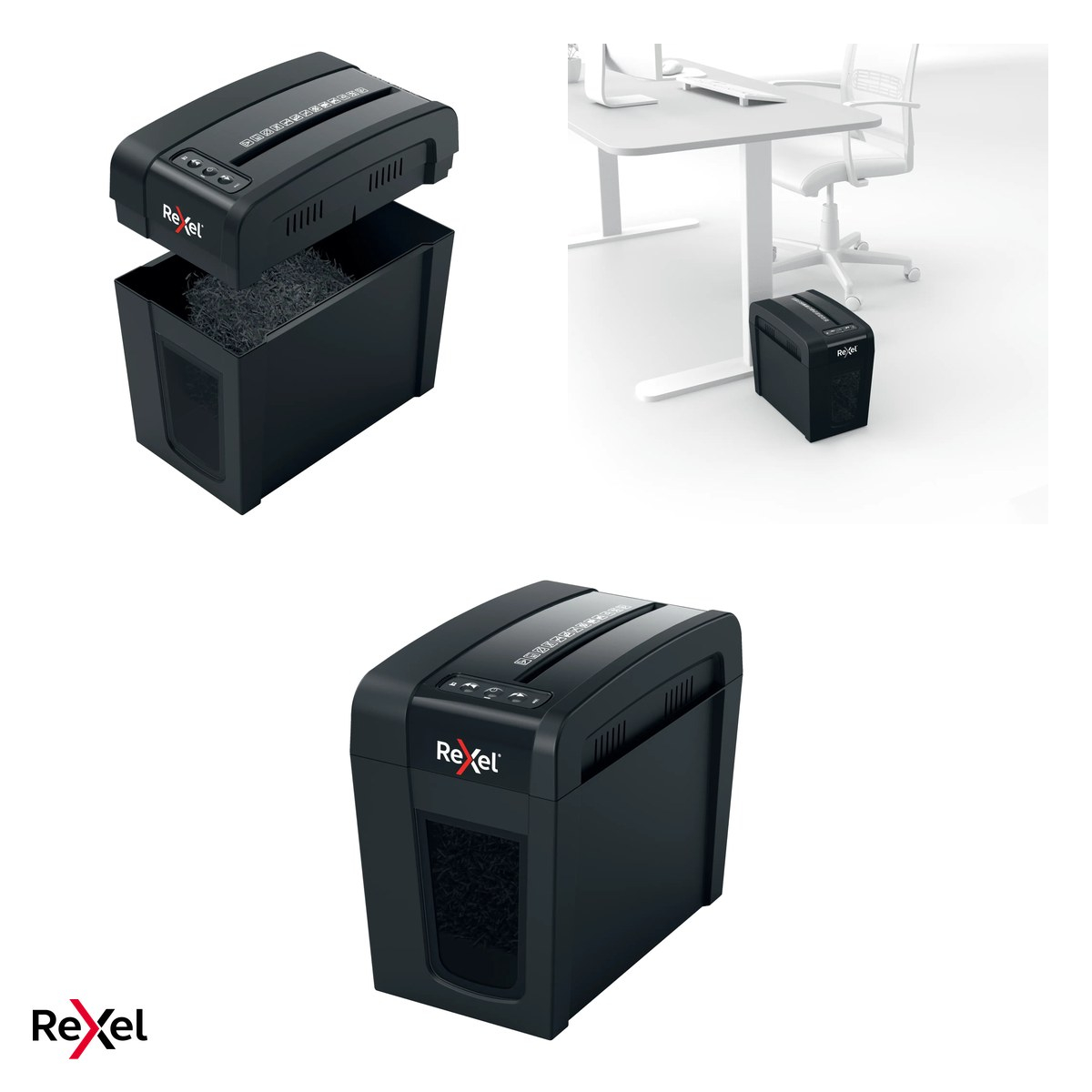 Distrugator de documente Rexel Secure X6 Slim cu alimentare manuala, taiere cross-cut P-4, 6 coli, cos de 10 l cu geam de vizualizare, Whisper-Shred, LED de supraincalzire [4]
