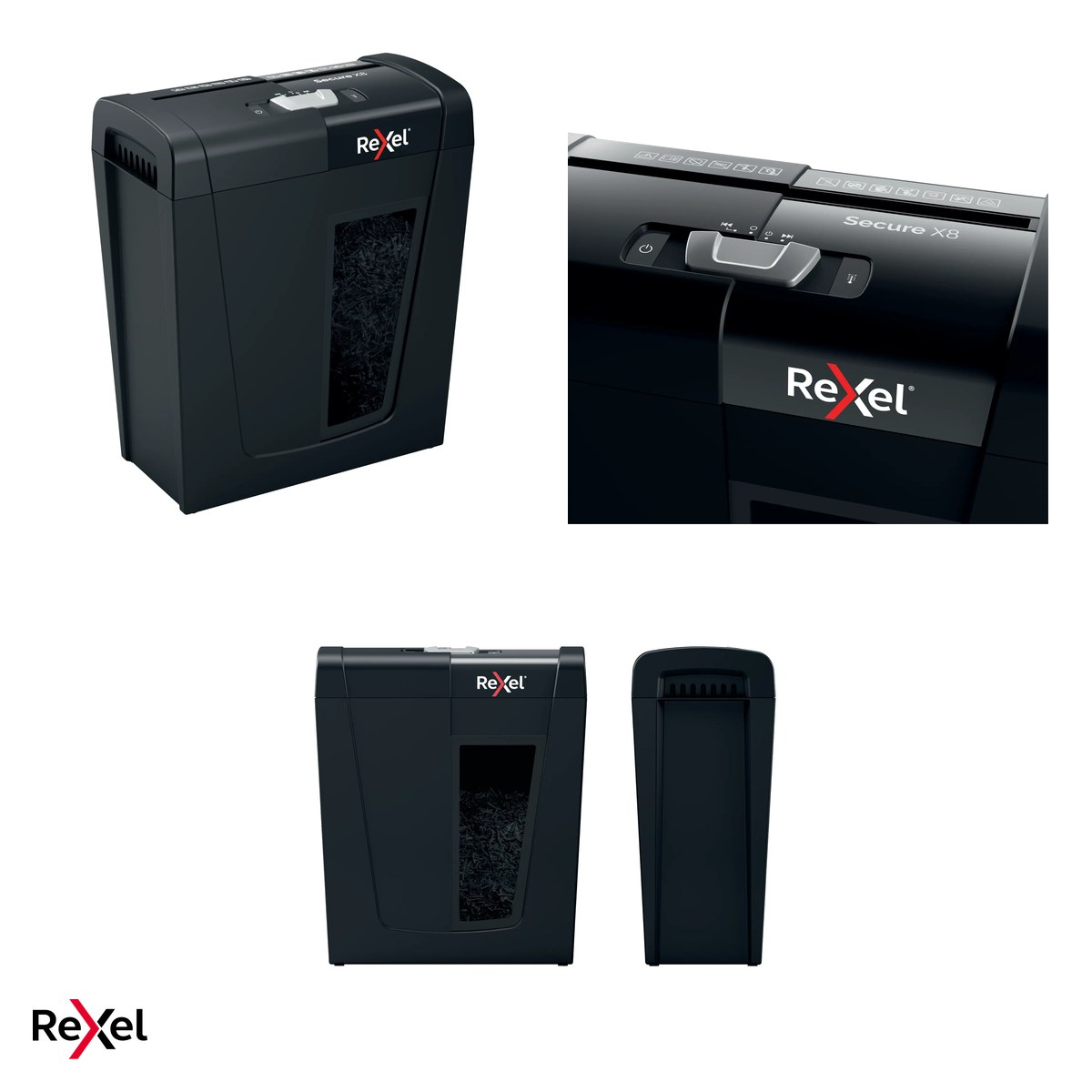 Distrugator de documente Rexel Secure X8 cu alimentare manuala, taiere cross-cut P-4, 8 coli, cos de 14 l cu geam de vizualizare, distruge capse si agrafe, functionare silentioasa [5]