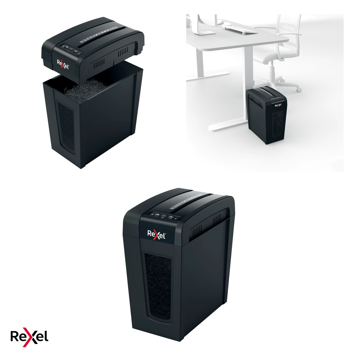 Distrugator de documente Rexel Secure X8 Slim cu alimentare manuala, taiere cross-cut P-4, 8 coli, cos de 14 l cu geam de vizualizare, Whisper-Shred sub 60 dBA, LED de supraincalzire [4]