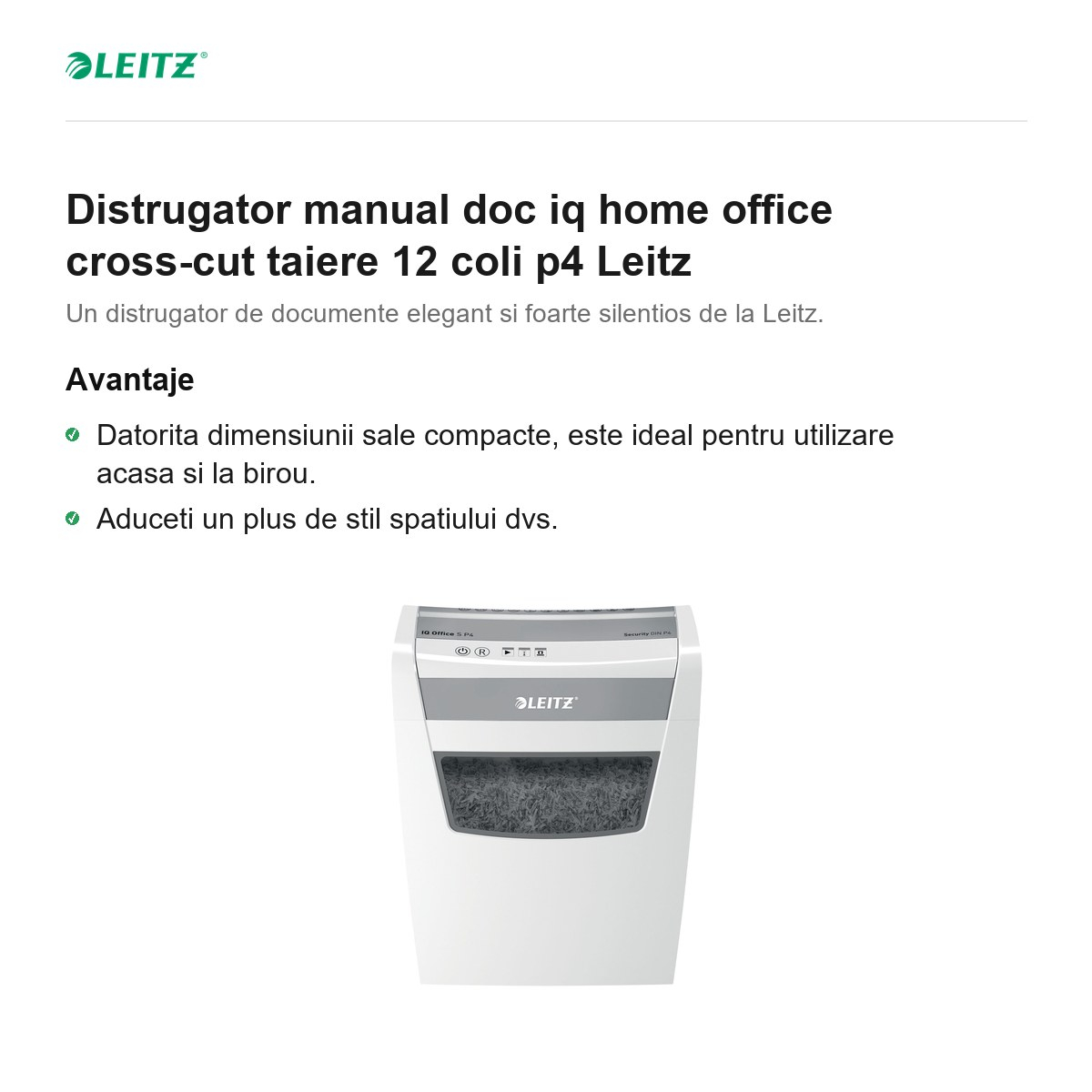 Distrugator manual doc iq home office cross-cut taiere 12 coli p4 Leitz [2]