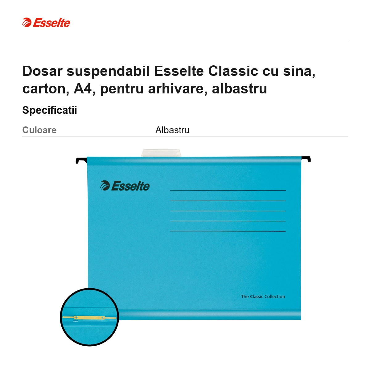 Dosar suspendabil Esselte Classic cu sina, carton, A4, pentru arhivare, albastru [3]