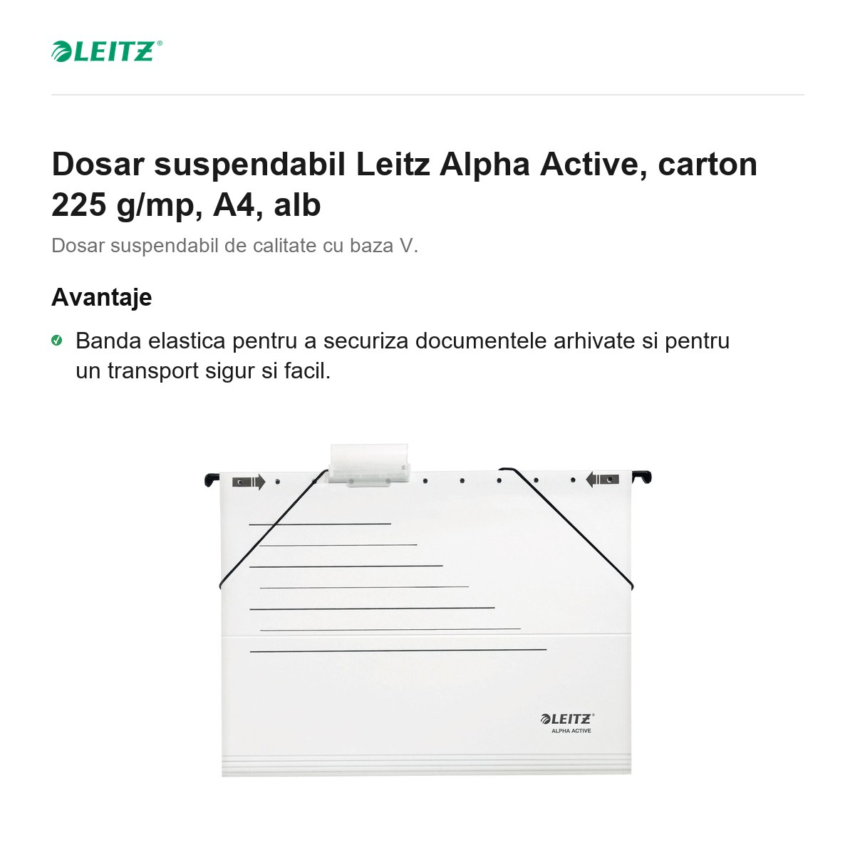 Dosar suspendabil Leitz Alpha Active, carton 225 g/mp, A4, alb [2]