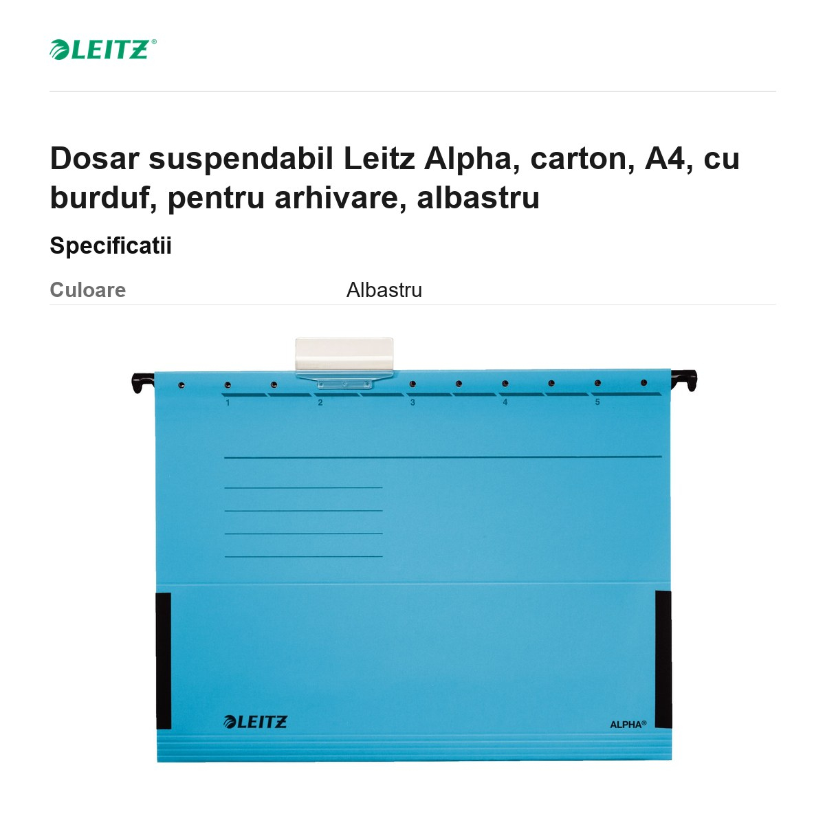 Dosar suspendabil Leitz Alpha, carton, A4, cu burduf, pentru arhivare, albastru [3]