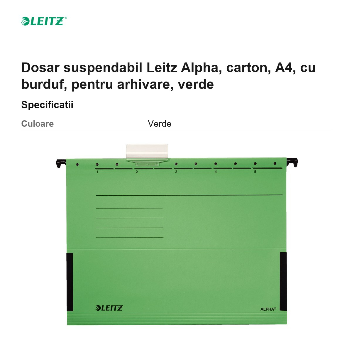Dosar suspendabil Leitz Alpha, carton, A4, cu burduf, pentru arhivare, verde [3]