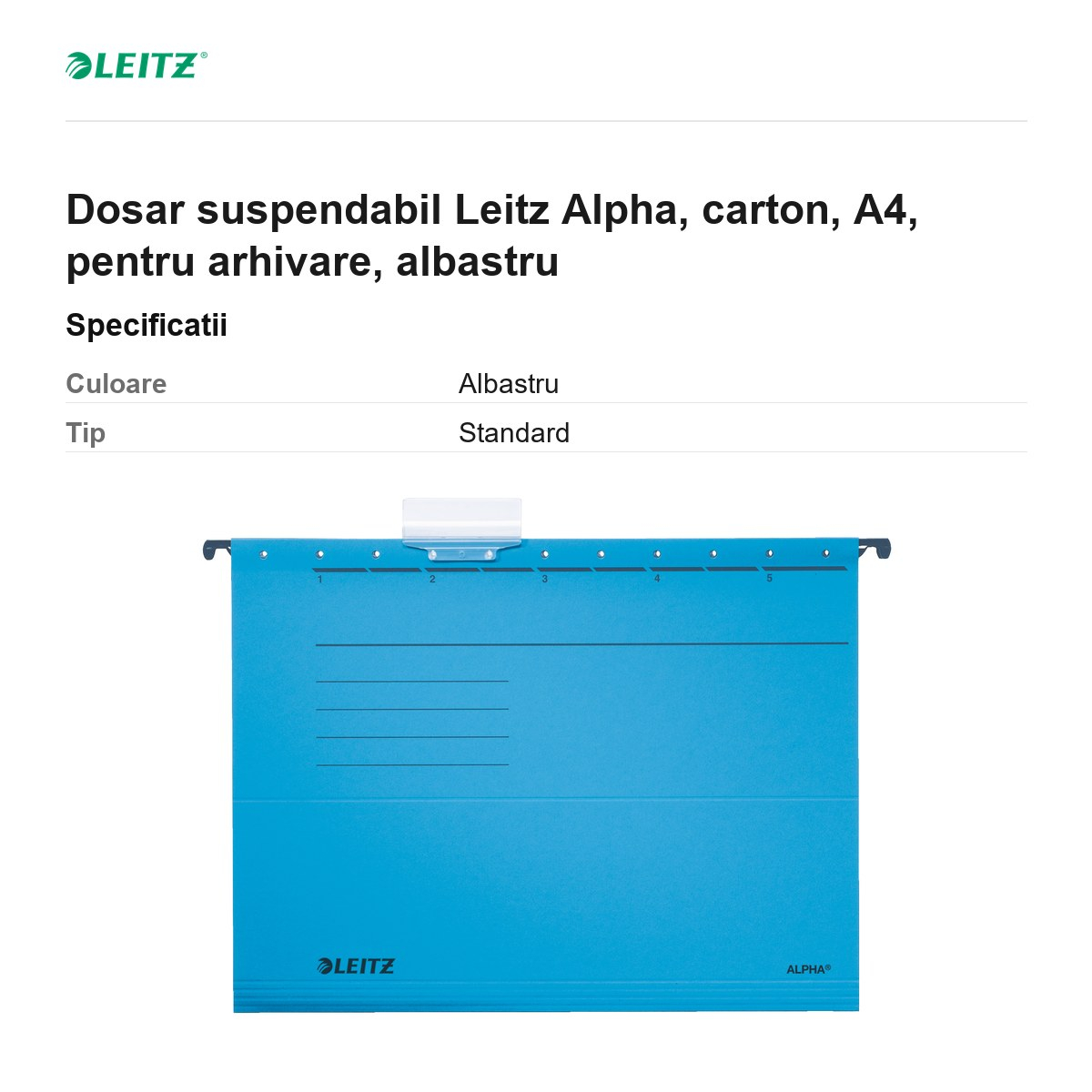 Dosar suspendabil Leitz Alpha, carton, A4, pentru arhivare, albastru [3]