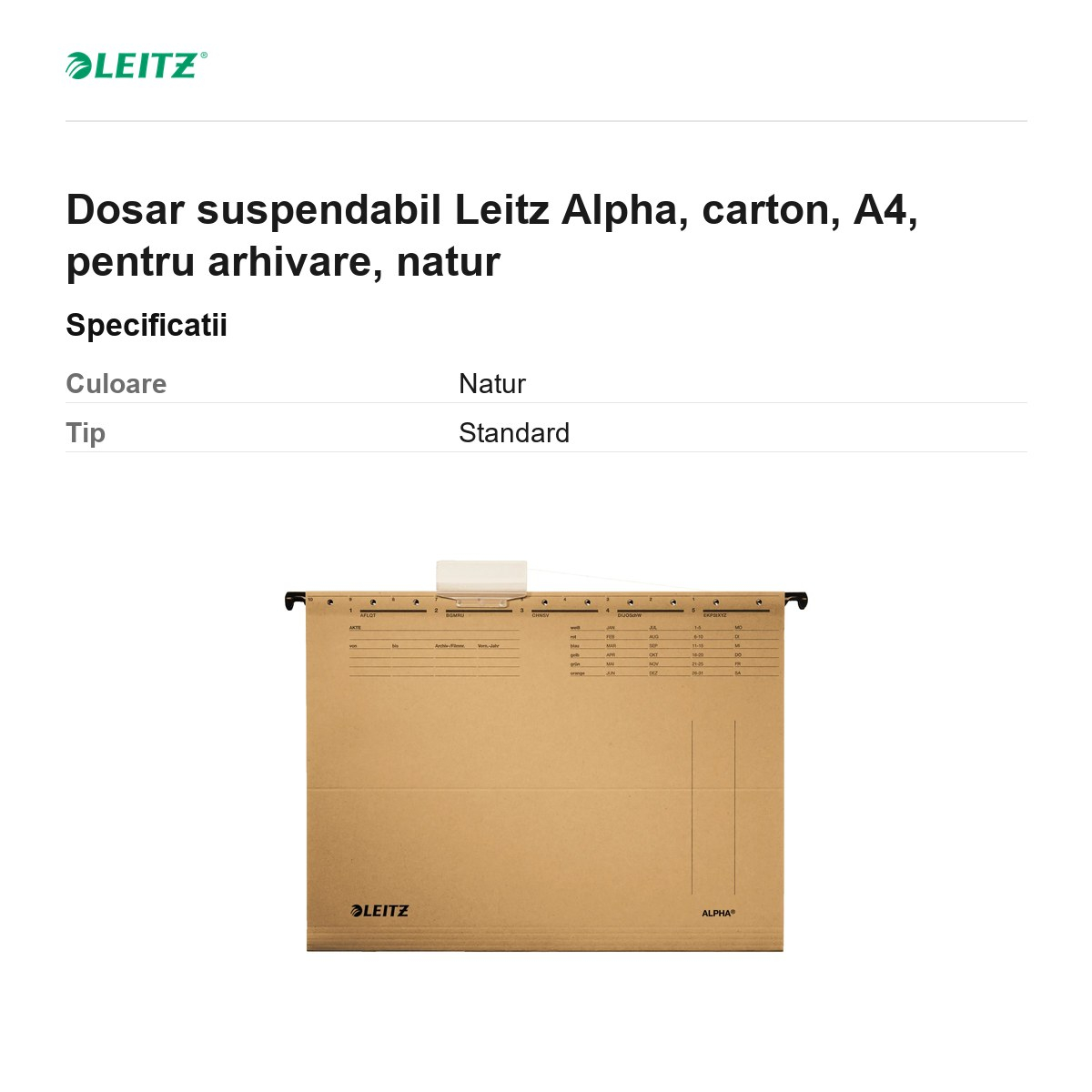 Dosar suspendabil Leitz Alpha, carton, A4, pentru arhivare, natur [3]