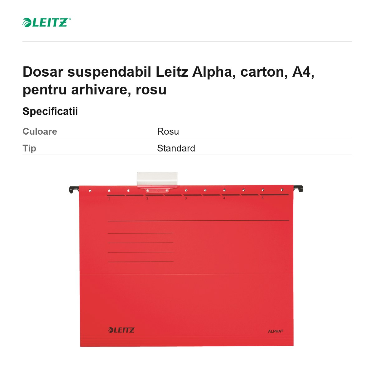 Dosar suspendabil Leitz Alpha, carton, A4, pentru arhivare, rosu [3]