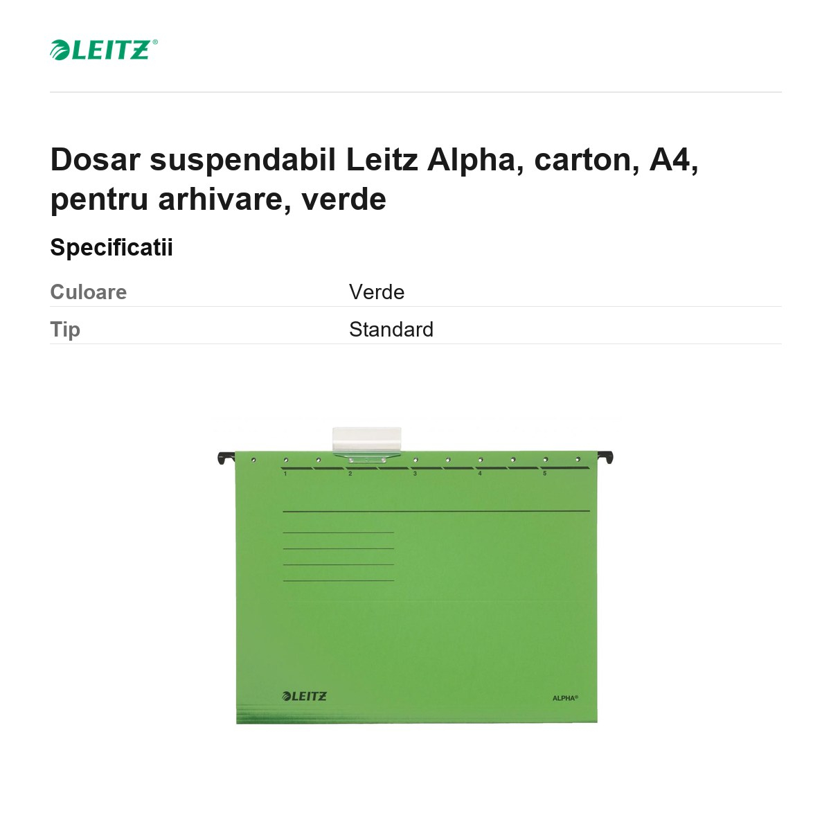 Dosar suspendabil Leitz Alpha, carton, A4, pentru arhivare, verde [3]