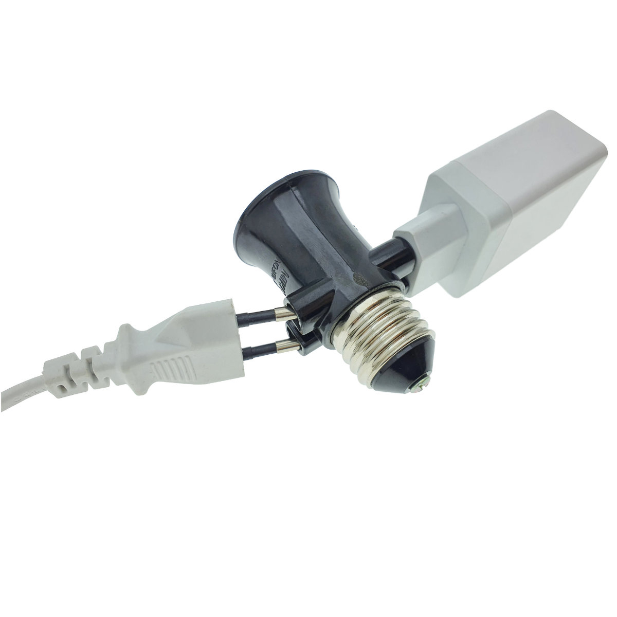 Dulie cu soclu E27 si 2 prize Euro C7, 16A 250V, neagra [3]