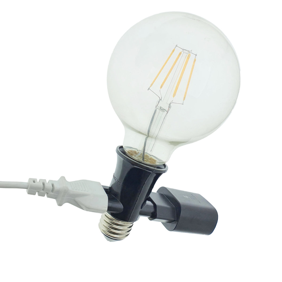 Dulie cu soclu E27 si 2 prize Euro C7, 16A 250V, neagra [4]